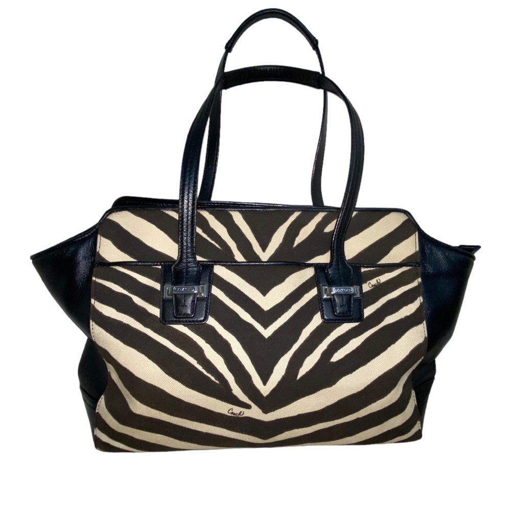 CoachTaylor Black and Tan Zebra Canvas and Leather Carry All Tote Bag
